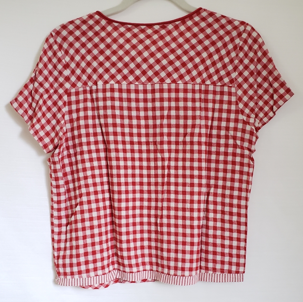 Rare VTG. Gingham Short Sleeve Summer Tops - Red & Black medium Womens - Picture 6 of 7
